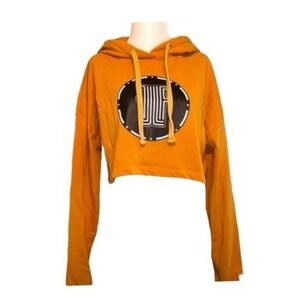 LF The Brand Logo Hoodie Sweatshirt Mustard Yellow Cropped Long Sleeves‎ XS